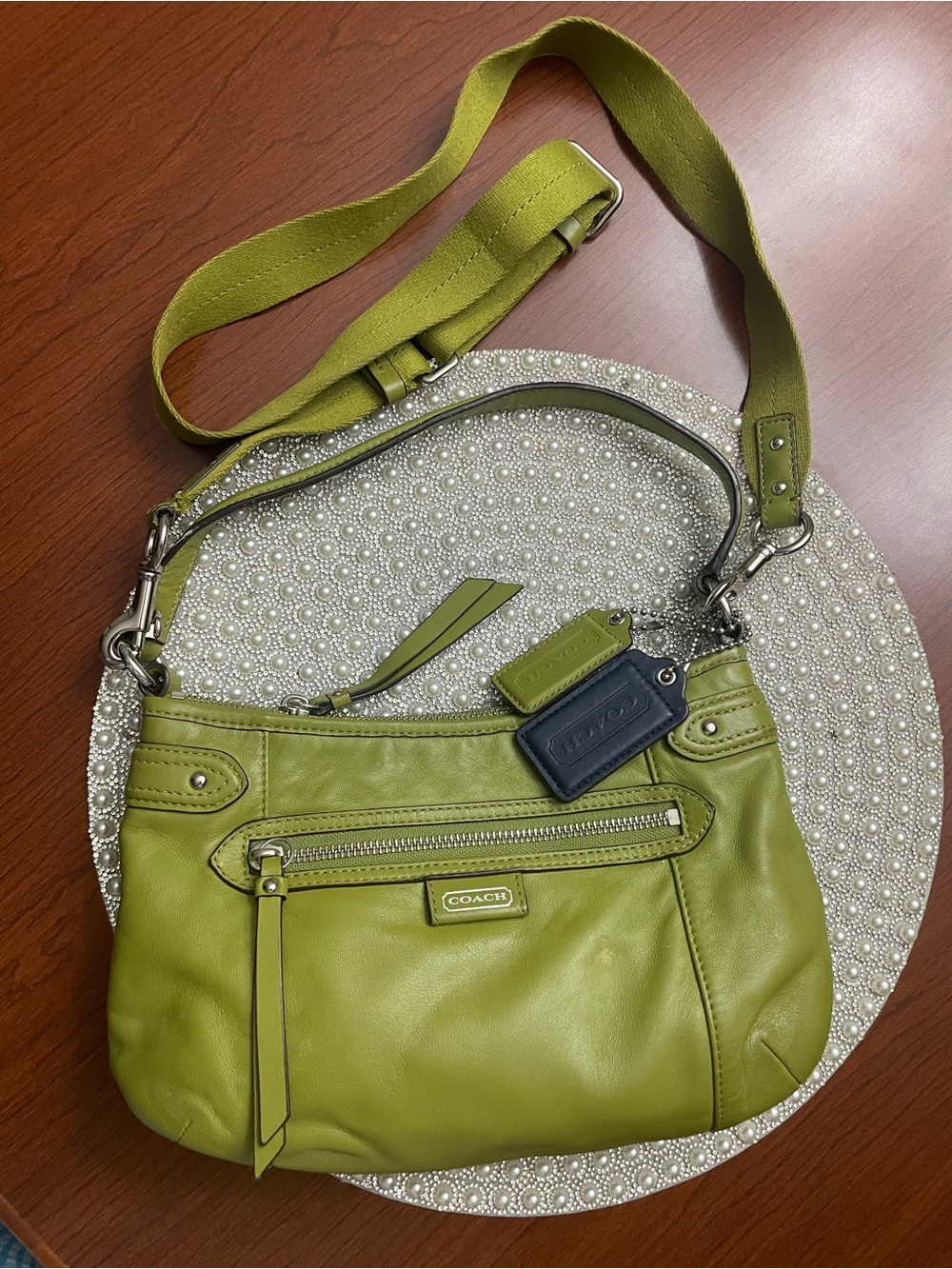 Coach Lime Green Leather Crossbody Bag with Silver Hardware